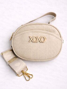NWT XOXO Small Crossbody Bag -Cream Beige Adjustable Strap Logo Embossed